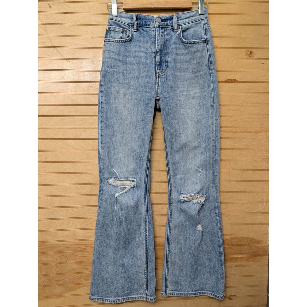 Aritizia Denim Forum The Twiggy High Rise Flare Jeans Distressed